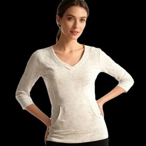 Liz Claiborne Cream Speckled V-Neck Pullover Hoodie